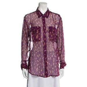 Sheer Purple and Gold Button-Up Blouse